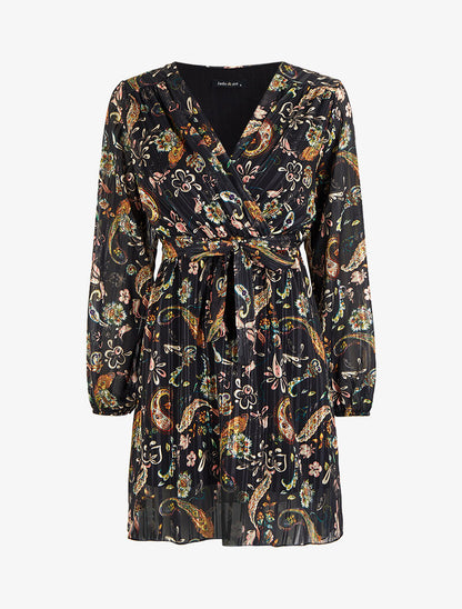 Robe patineuse cache-coeur imprimé cachemire - Noir - 1