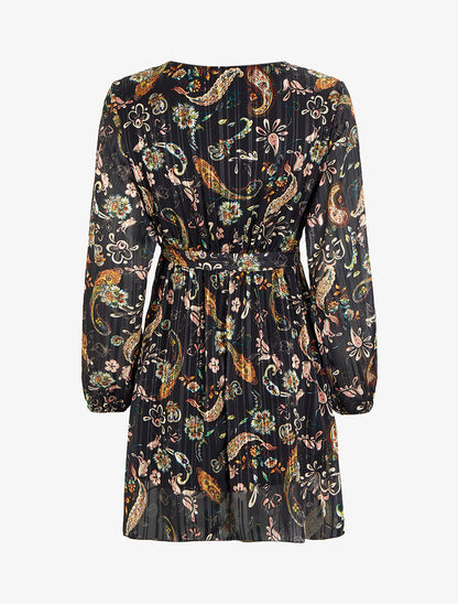 Robe patineuse cache-coeur imprimé cachemire - Noir - 2