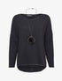 Pull oversize à liserés irisés avec sautoir - Noir - 1