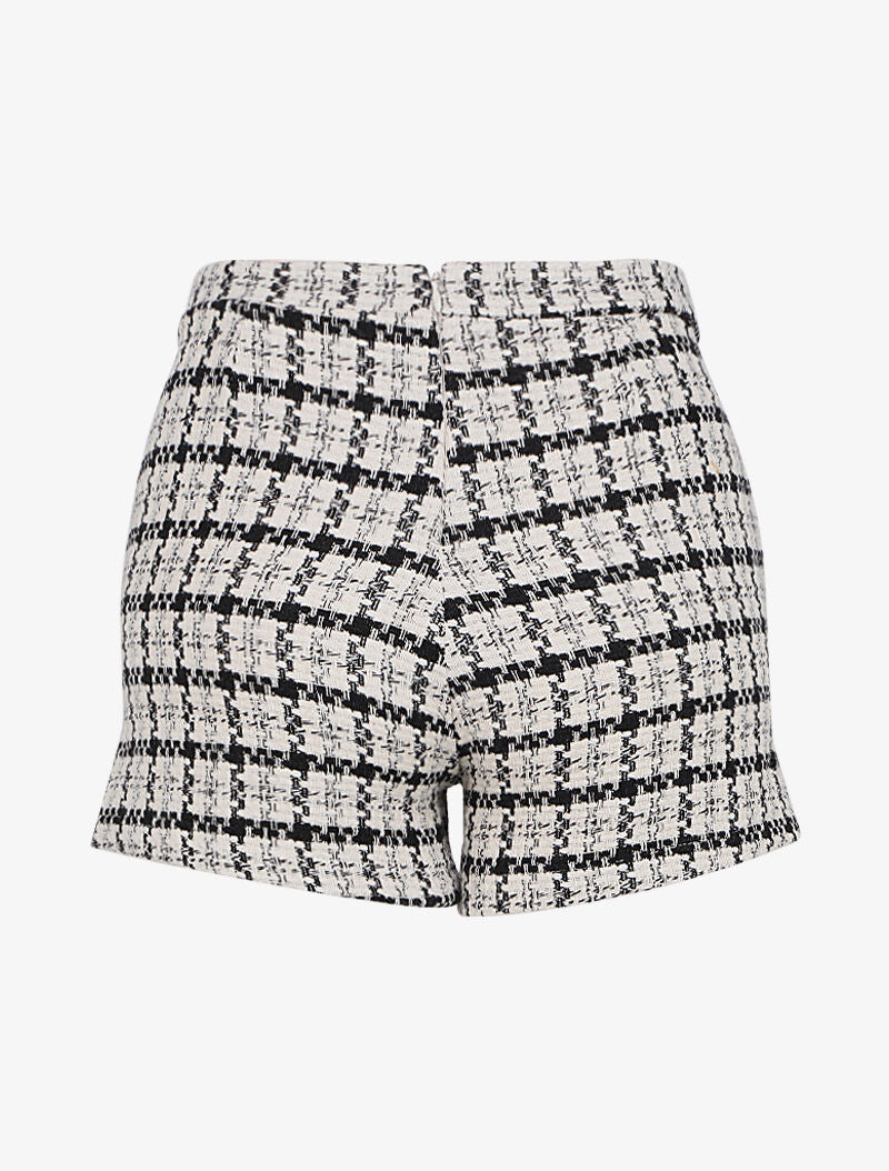 Mini short taille haute en tweed - Noir - 3
