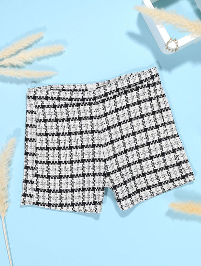 Mini short taille haute en tweed - Noir - 1