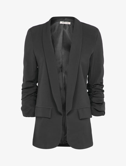 Blazer oversize à manches coudées froncées - Noir - 1