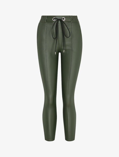 Pantalon ciré coupe slim à coutures contrastantes - Kaki - 1