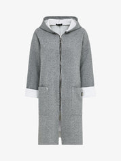 Manteau mi-long à capuche et manches à revers - Gris chiné - 1