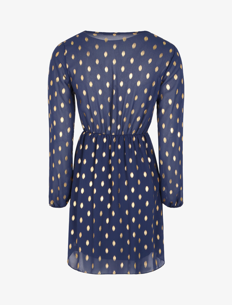 Robe empire à imprimé pois dorés - Marine - 2