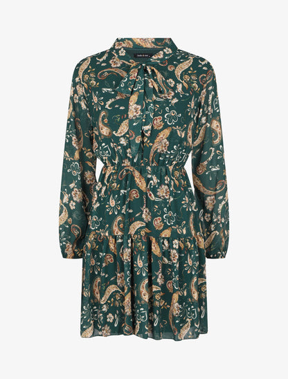 Robe à col lavallière et imprimé cachemire - Vert émeraude - 1