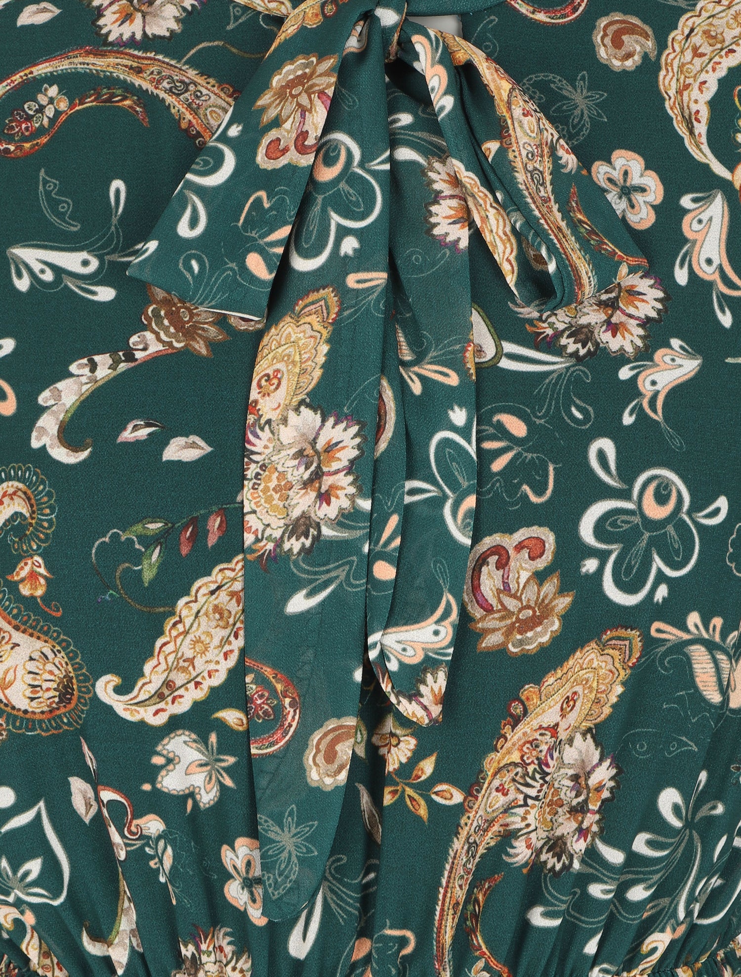Robe à col lavallière et imprimé cachemire - Vert émeraude - 3