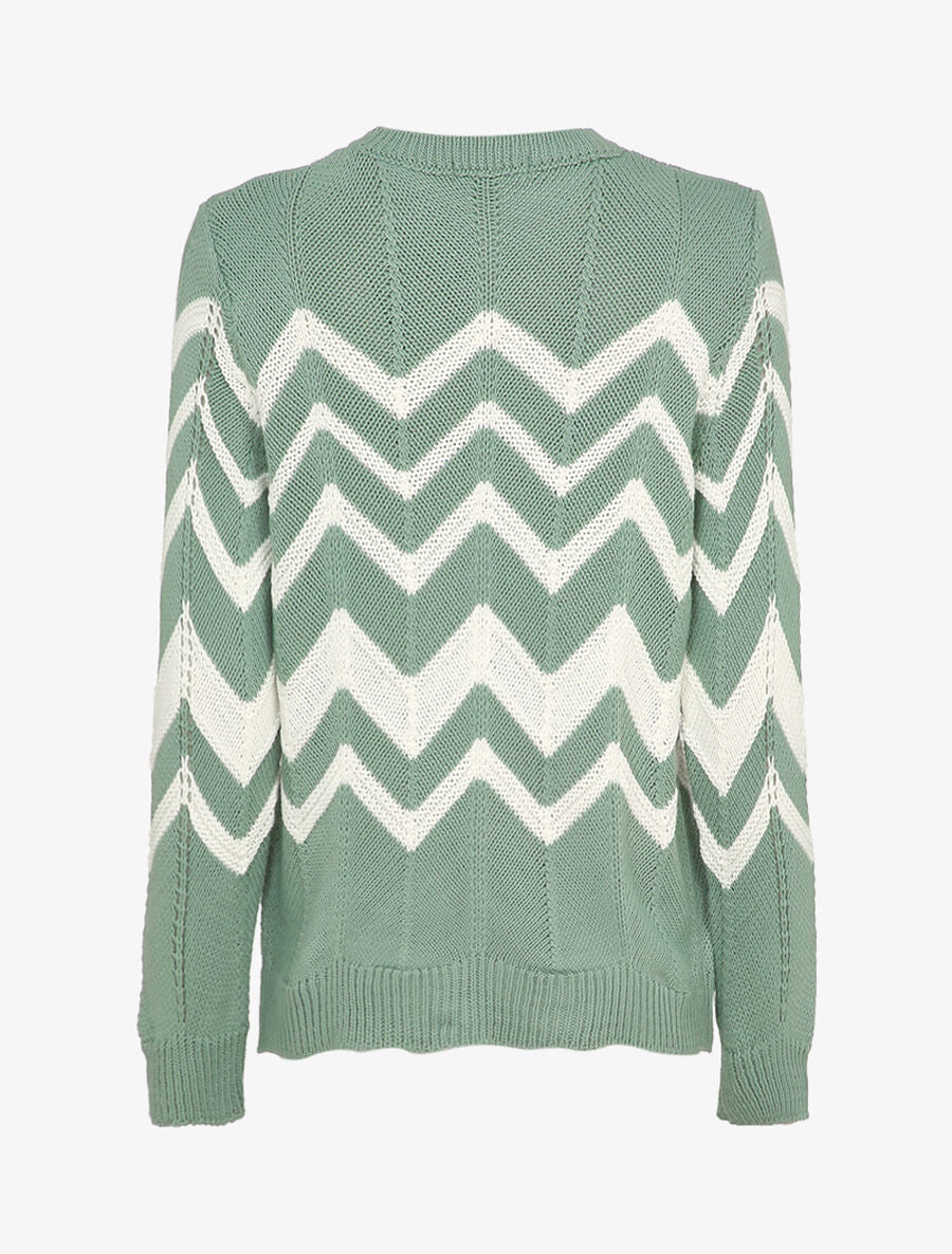 Pull en maille à motif zig zag - Bleu gris - 2