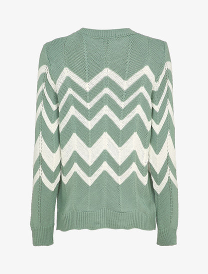 Pull en maille à motif zig zag - Bleu gris - 2