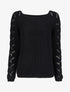 Pull en maille épaisse à manches effet tressé - Noir - 1