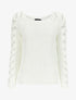 Pull en maille épaisse à manches effet tressé - Blanc - 1
