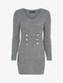 Pull long à boutons dorés stylisés - Gris foncé - 1