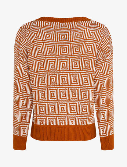 Pull à imprimé spirales stylisées - Rouille - 2