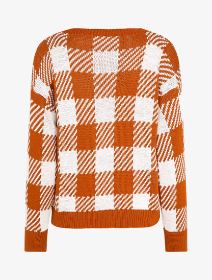 Pull à imprimé damier stylisé - Rouille - 2