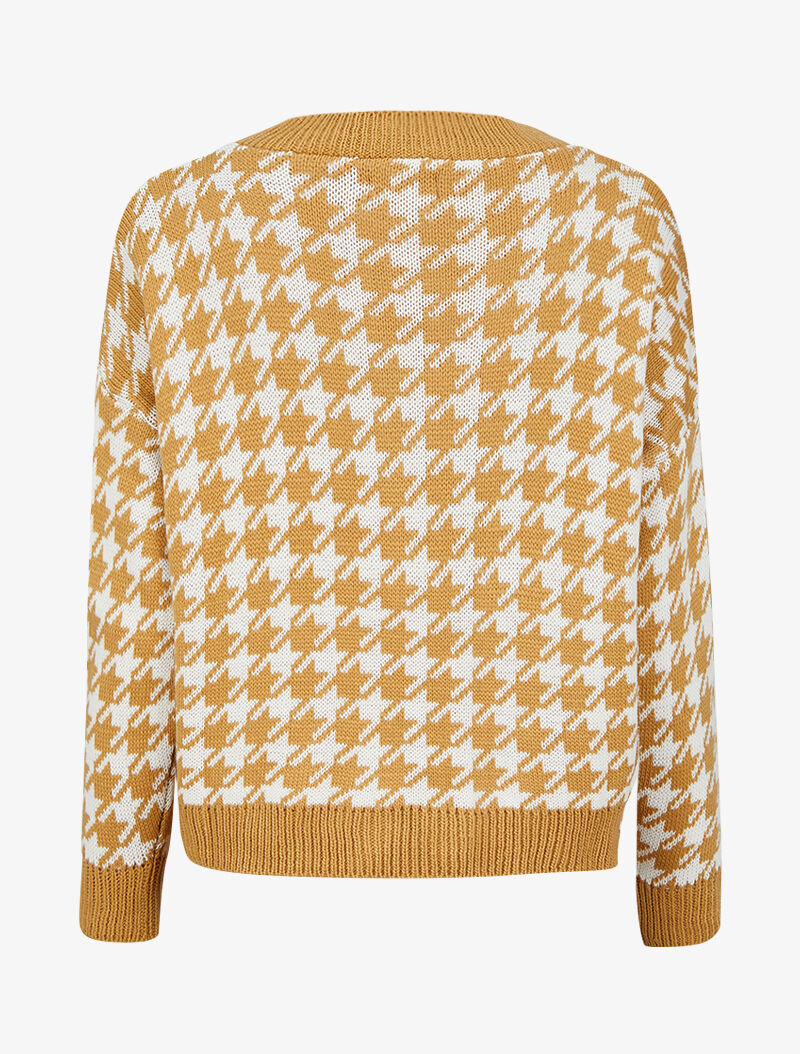 Pull à col rond et imprimé pied de poule - Camel - 2