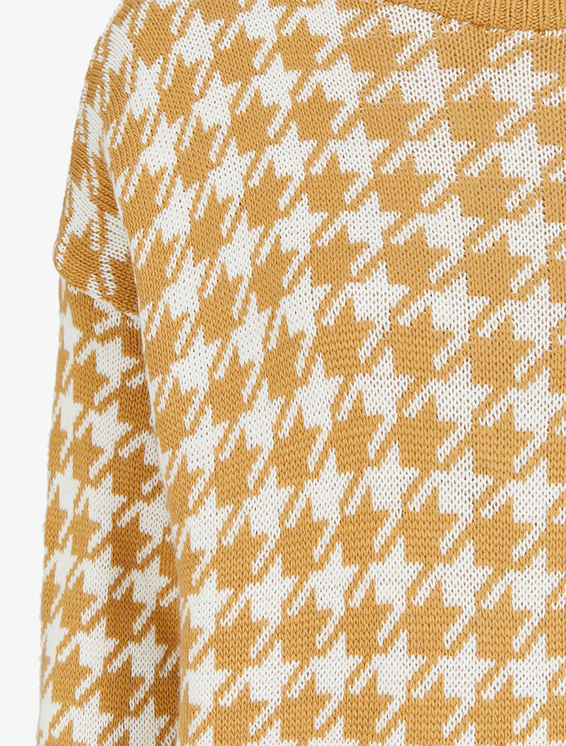 Pull à col rond et imprimé pied de poule - Camel - 3