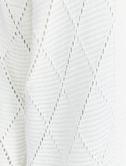 Cardigan mi-long en maille ajourée - Blanc - 3