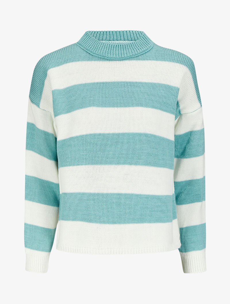 Pull court à rayures et col montant - Bleu ciel - 4