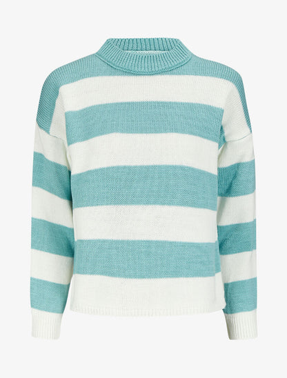 Pull court à rayures et col montant - Bleu ciel - 4