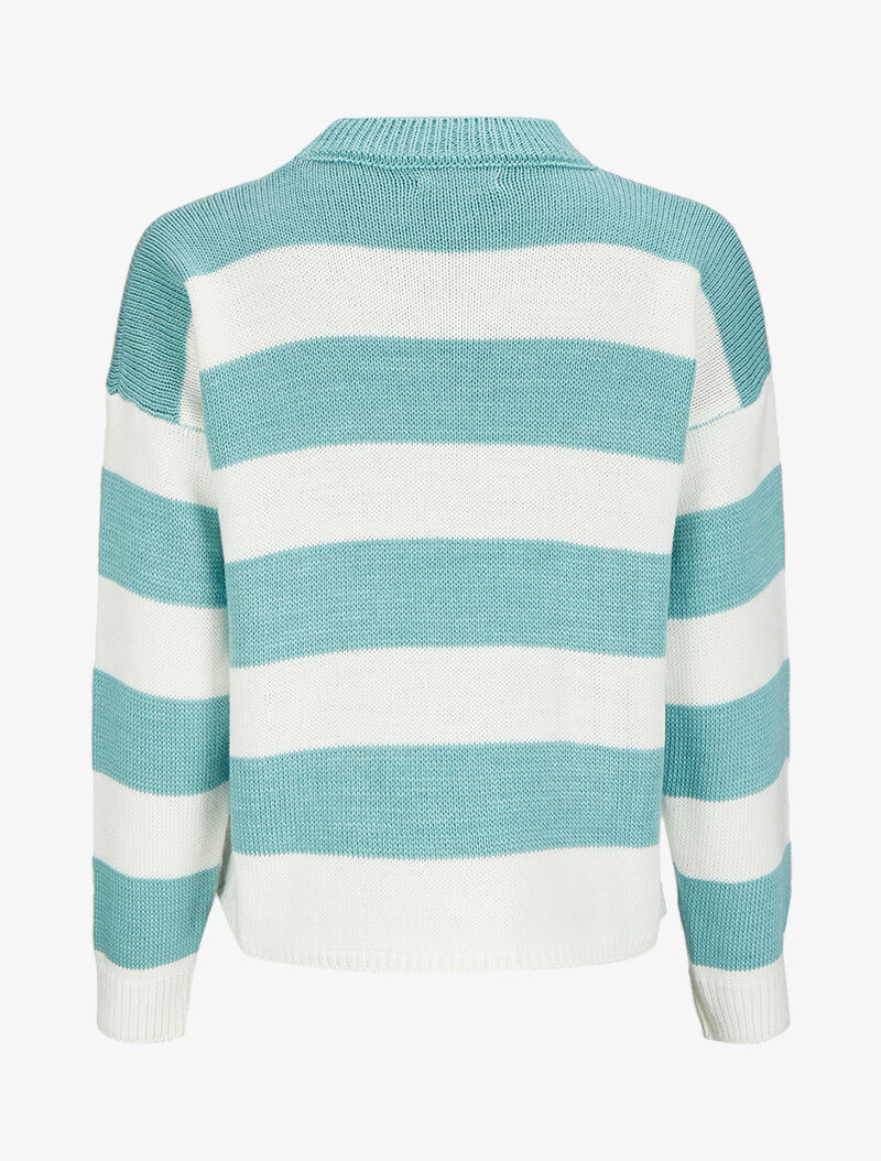 Pull court à rayures et col montant - Bleu ciel - 2