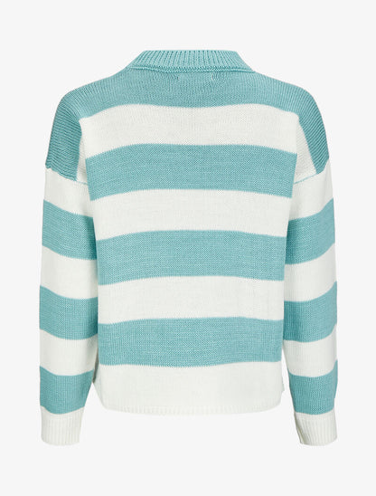 Pull court à rayures et col montant - Bleu ciel - 2