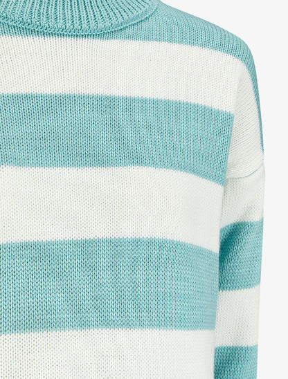 Pull court à rayures et col montant - Bleu ciel - 3