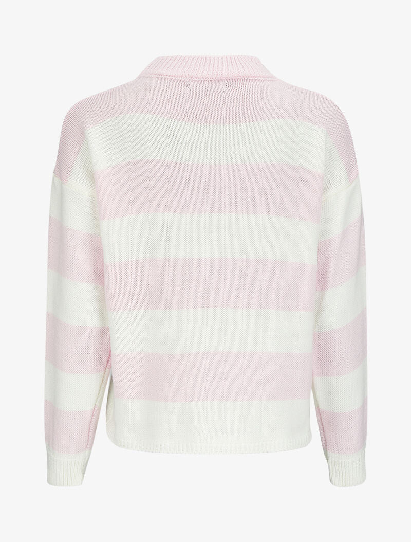 Pull court à rayures et col montant - Rose pâle - 2