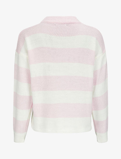Pull court à rayures et col montant - Rose pâle - 2