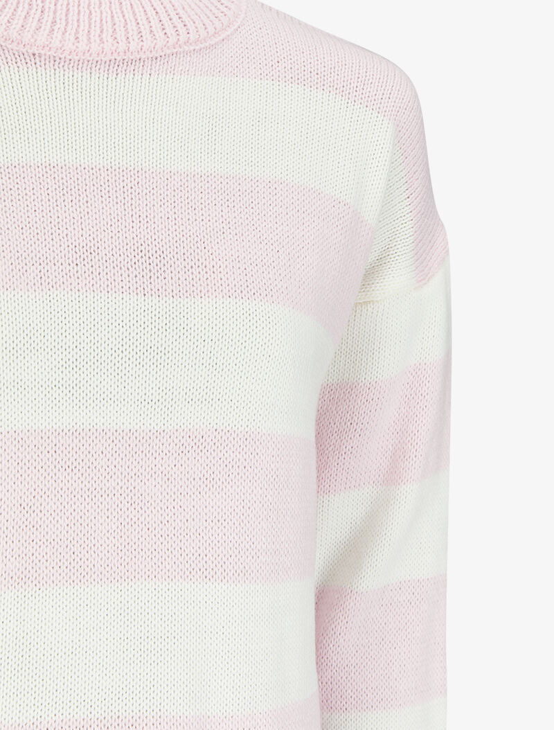 Pull court à rayures et col montant - Rose pâle - 3