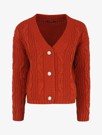 Gilet en maille à boutons stylisés - Rouille - 4