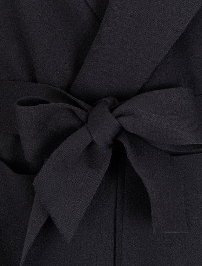 Manteau long ceinturé à capuche - Noir - 3