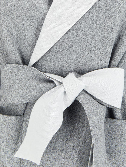 Manteau long ceinturé à capuche - Gris chiné - 3