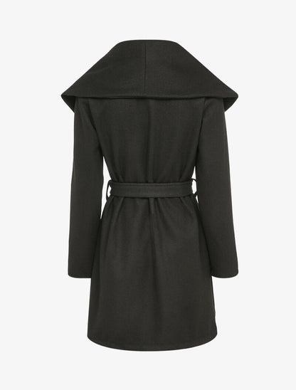 Manteau à col large et poches à zips décoratifs - Noir - 2