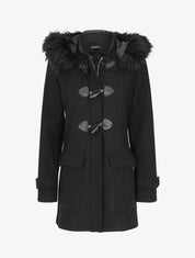 Duffle coat à capuche en fausse fourrure - Noir - 1