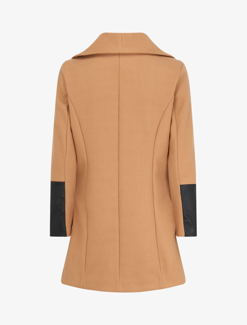 Manteau asymétrique à empiècements en simili - Beige - 2