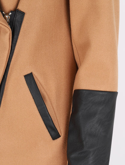 Manteau asymétrique à empiècements en simili - Beige - 3