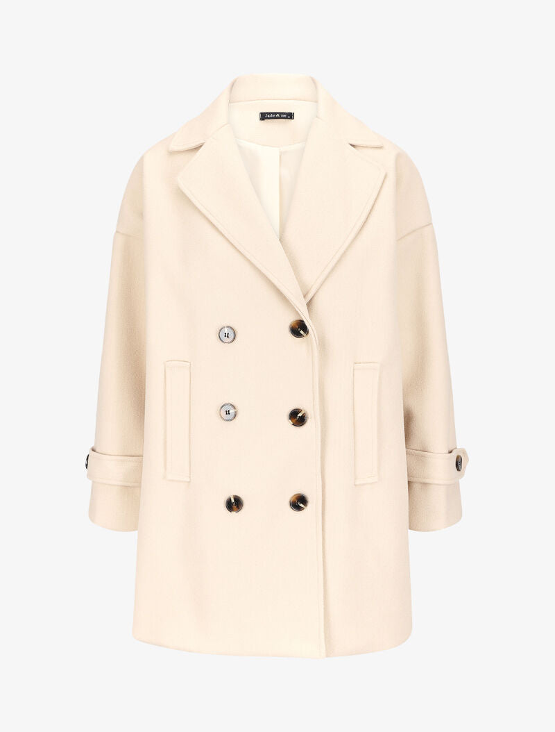 Manteau croisé à col à pied - Beige - 1