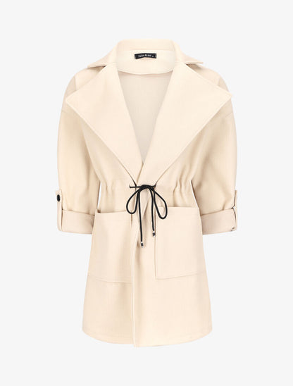 Manteau mi-long à liens de serrage - Beige - 1
