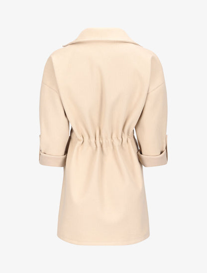 Manteau mi-long à liens de serrage - Beige - 2