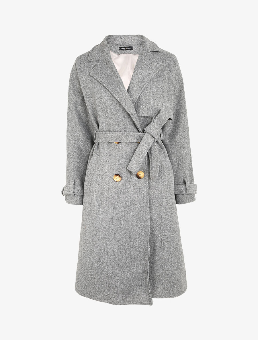 Manteau long à pans croisés et manches raglan - Gris - 1