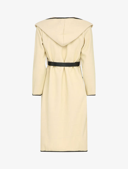 Manteau long à capuche à revers à carreaux - Beige - 2