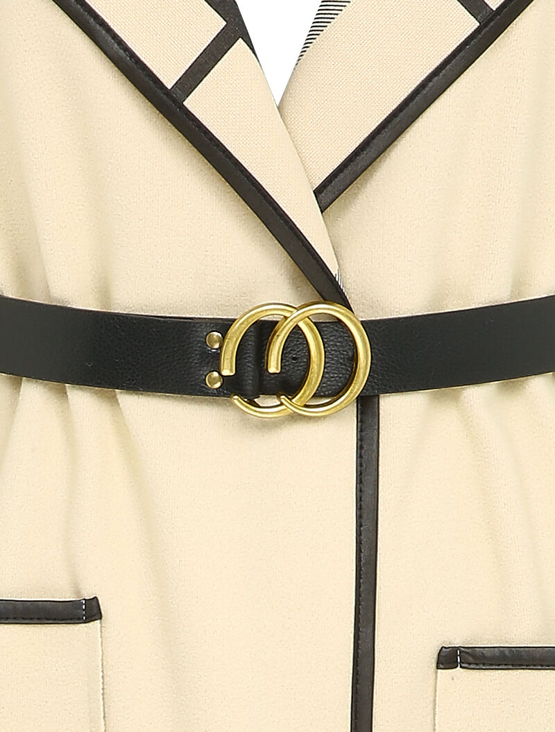 Manteau long à capuche à revers à carreaux - Beige - 3