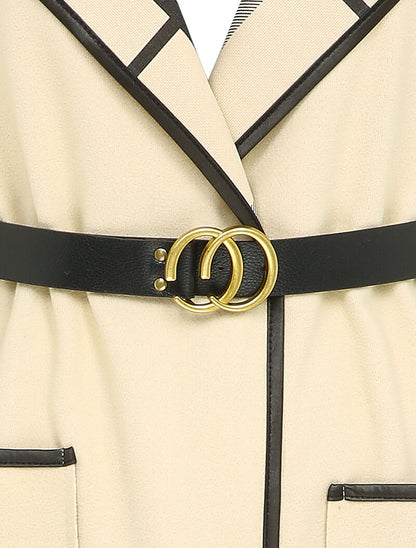 Manteau long à capuche à revers à carreaux - Beige - 3