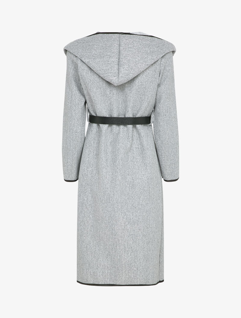 Manteau long à capuche à revers à carreaux - Gris chiné - 2