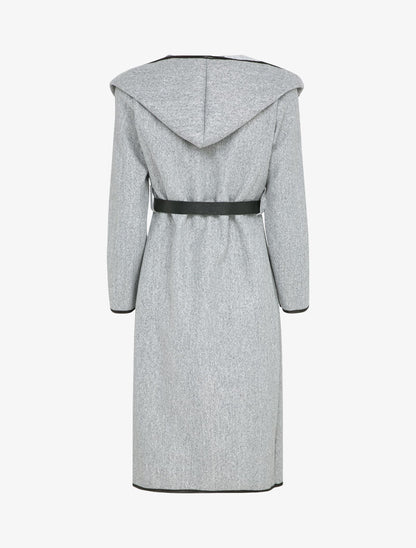 Manteau long à capuche à revers à carreaux - Gris chiné - 2