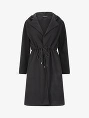 Manteau long à liens de serrage et capuche - Noir - 4