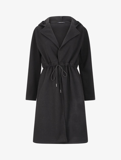 Manteau long à liens de serrage et capuche - Noir - 4