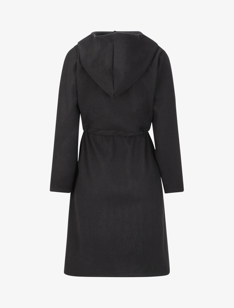 Manteau long à liens de serrage et capuche - Noir - 2