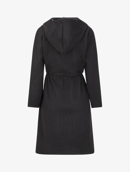 Manteau long à liens de serrage et capuche - Noir - 2