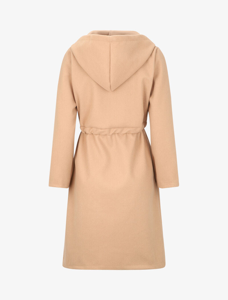 Manteau long à liens de serrage et capuche - Beige - 2